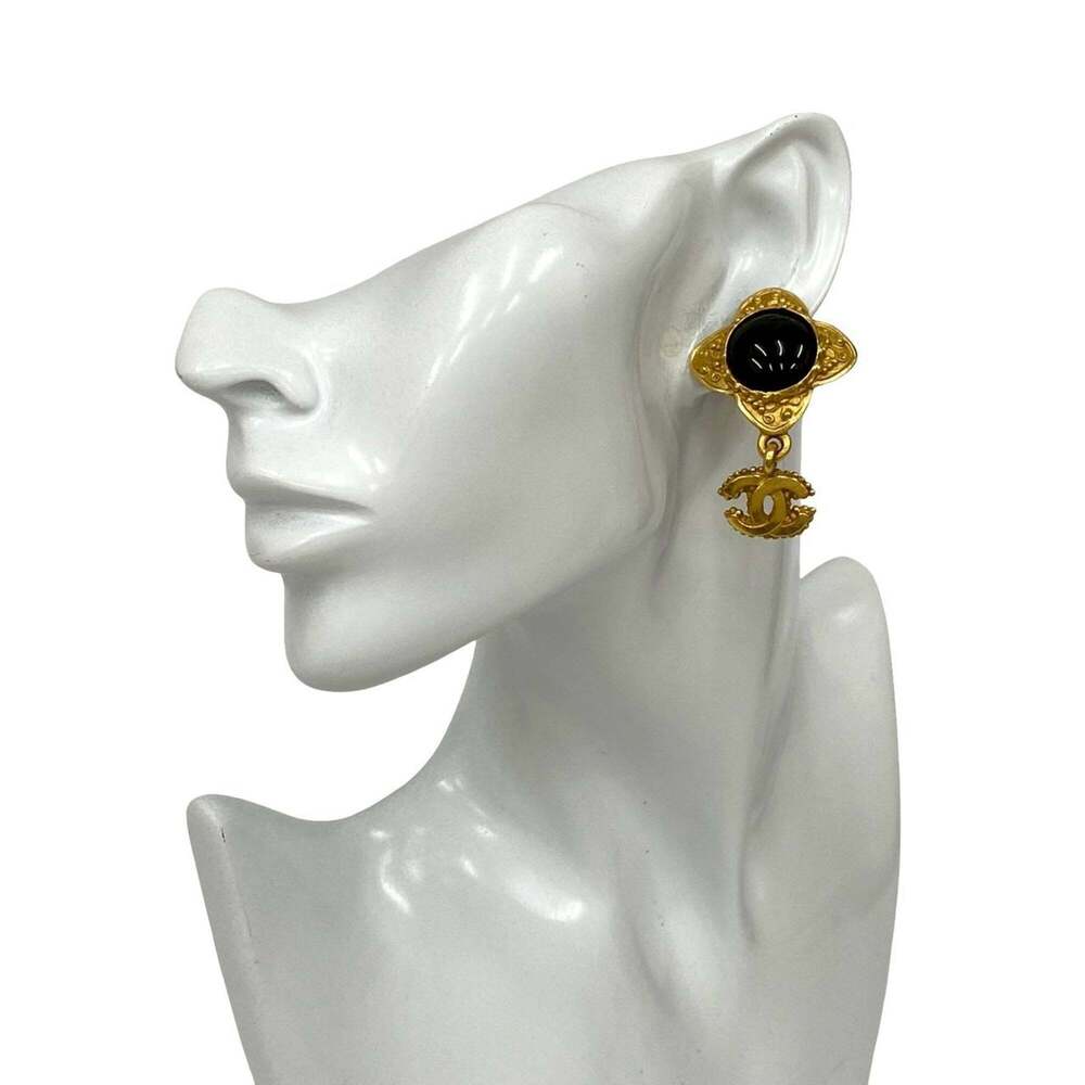CHANEL Black Logo Earrings
